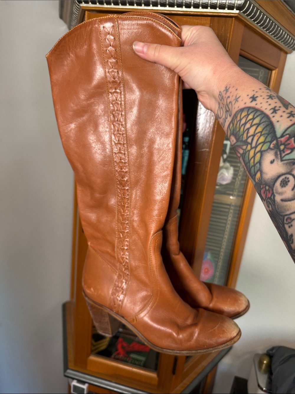 Women's Over-the-Knee Leather Boots in Cognac